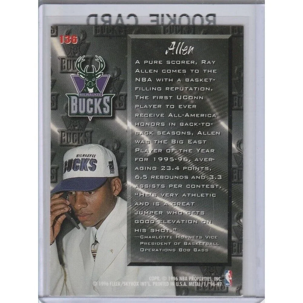 RAY ALLEN ROOKIE CARD 1996 Fleer Metal FRESH FOUNDATION Milwaukee Bucks RC